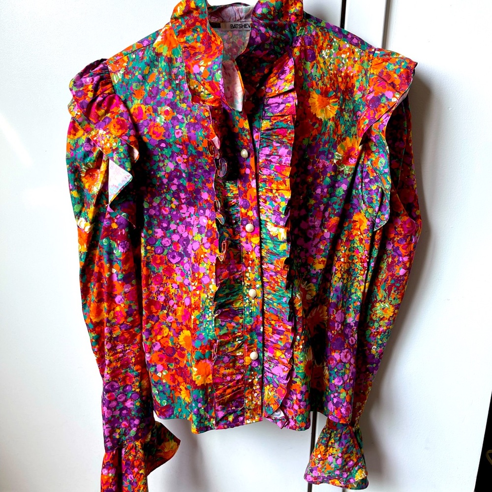 Batsheva Monet Print Ruffle Top - Size 2